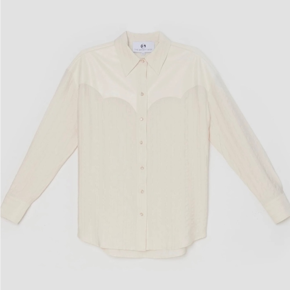 The Bright Side by Rocky Barnes Western Boyfriend Shirt Cloud Cream Size X-Small - Picture 2 of 2